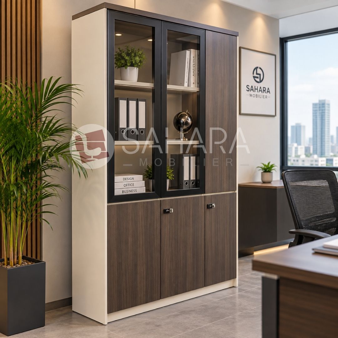 Armoire de Bureau en MDF avec Portes Vitrées – Design Premium Réf C1211