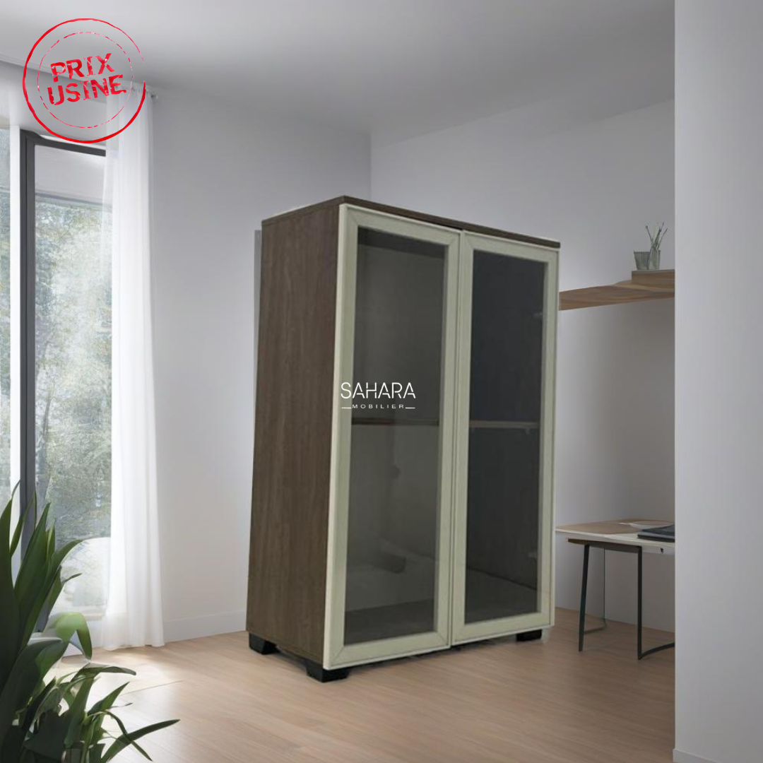 Armoire en bois bibliothèque basse vitrée Réf.B2847