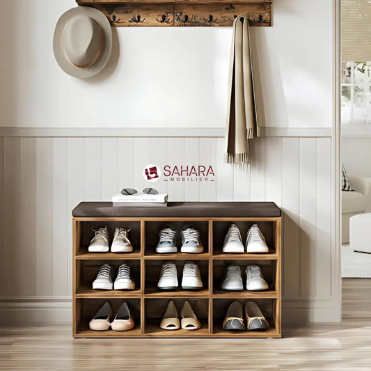 Banc à Chaussures, Étagère à Chaussures avec Coussin comprenant 9 paires de chaussures