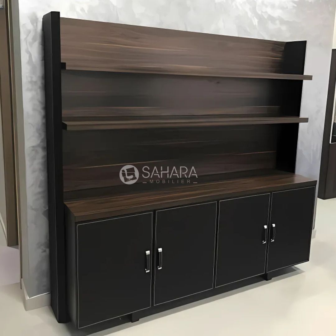 Bibliothèque armoire pour bureau exposé dans un showroom