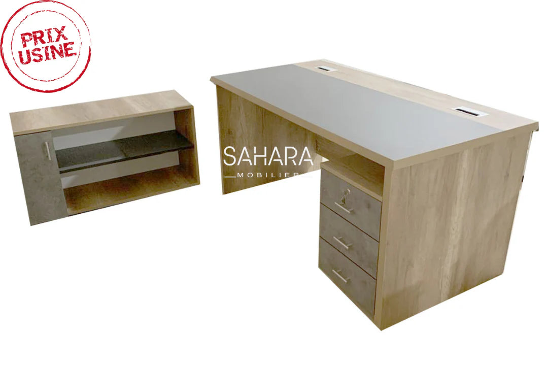 Bureau de direction en MDF et blanc et beige avec retour mobile