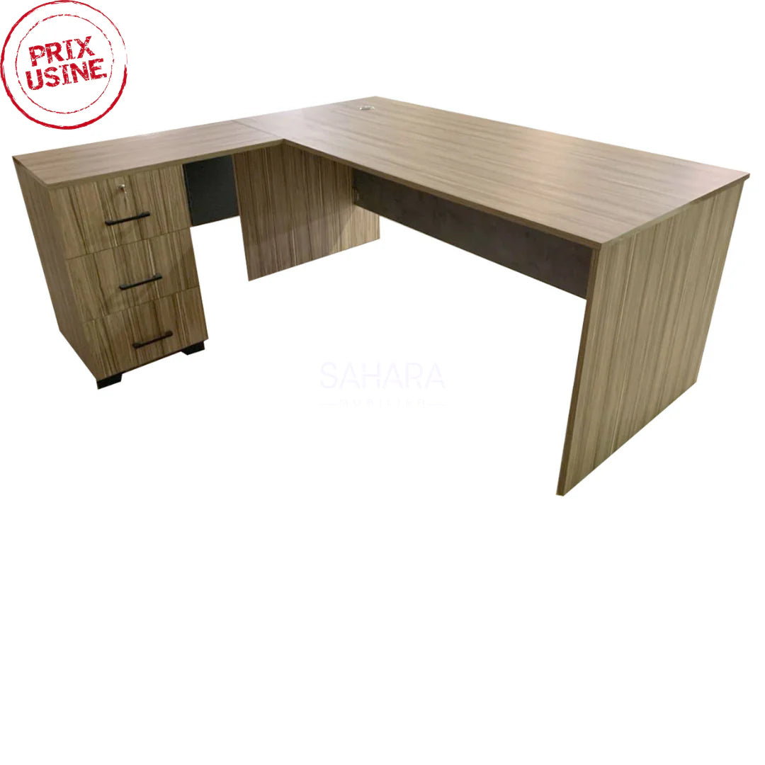 Bureau de direction avec retour fixe et caisson fixe