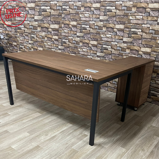 Bureau de direction semi métallique avec retour posé sur caisson fixe