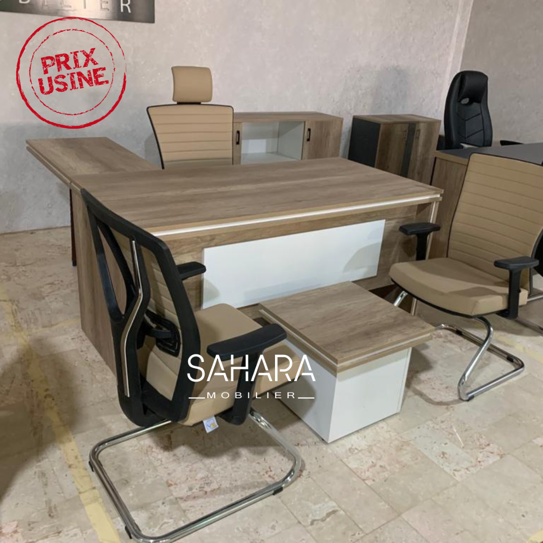 bureau avec retour sur piètements en métal caisson mobile