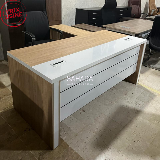 Bureau pour directeur au piètement Bois avec retour mobile