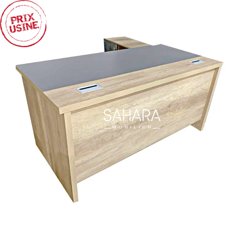 Bureau de direction en MDF et blanc et beige avec retour