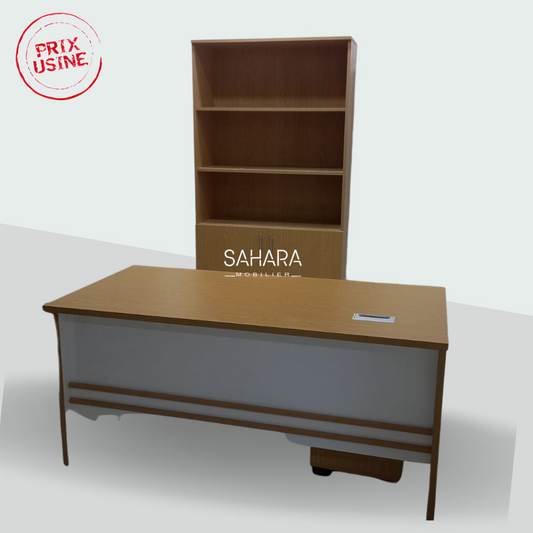 Bureau fabrication local voile en blanc avec passe câble exposé avec un meuble de rangement