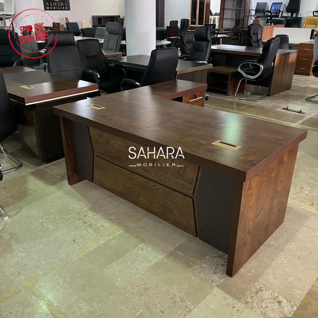 bureau de direction avec retour fixe et caisson Mobile en bois mélaminé