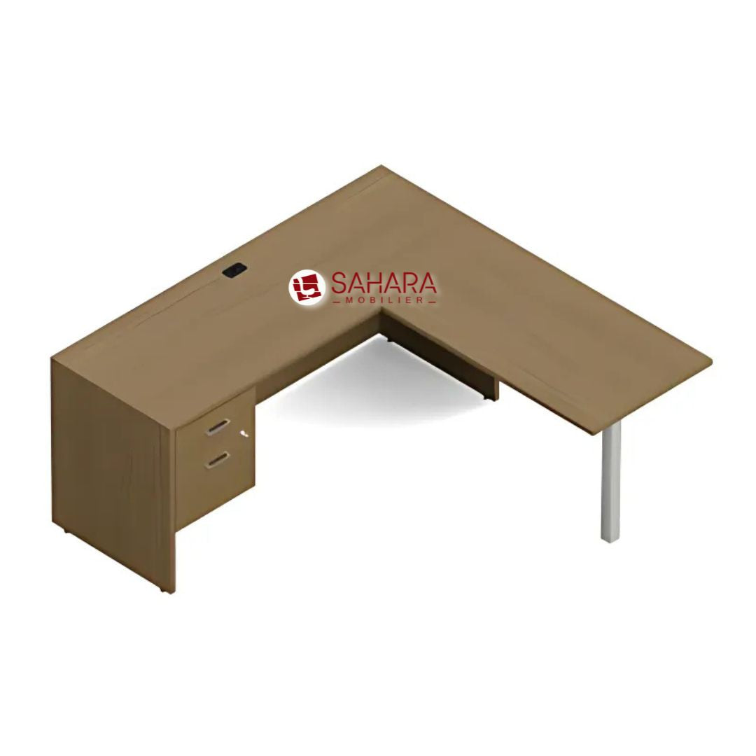 Bureau compact plateau droit avec retour sur 2 pieds en métal fabriqué en bois mélaminé