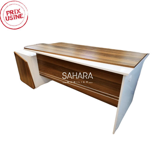 Bureau avec retour finition en bois mélaminé couleur Marron et blanc