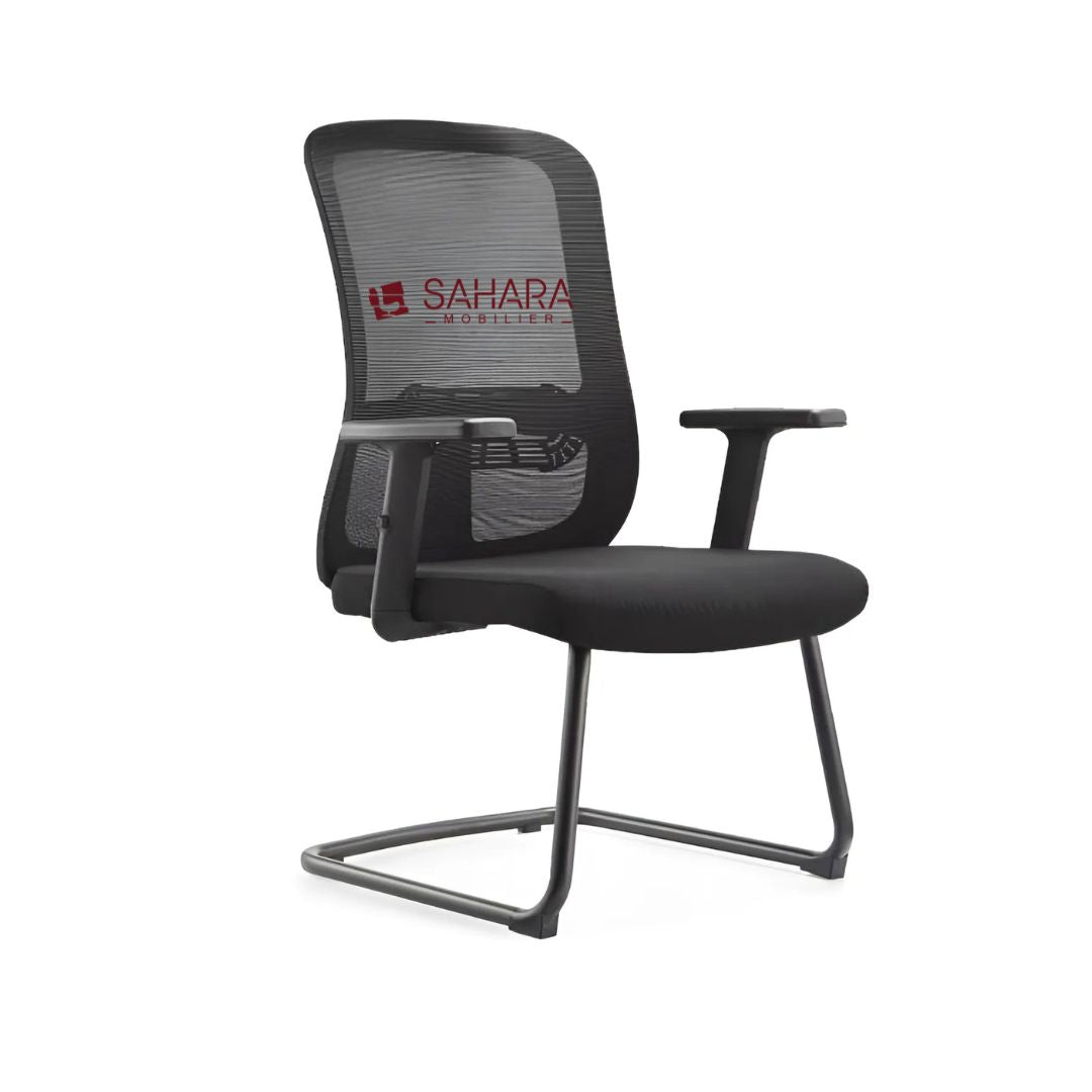 Chaise visiteur ergonomique.
Structure : Base métallique en forme de luge pour une stabilité optimale.
