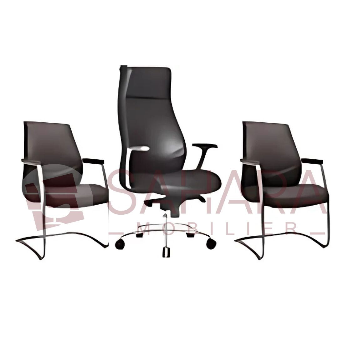 Pack de Fauteuils de Bureau en Simili Cuir Noir - Collection Élégance Professionnelle Réf B4002