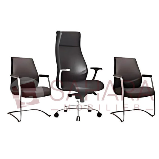 Pack de Fauteuils de Bureau en Simili Cuir Noir - Collection Élégance Professionnelle Réf B4002