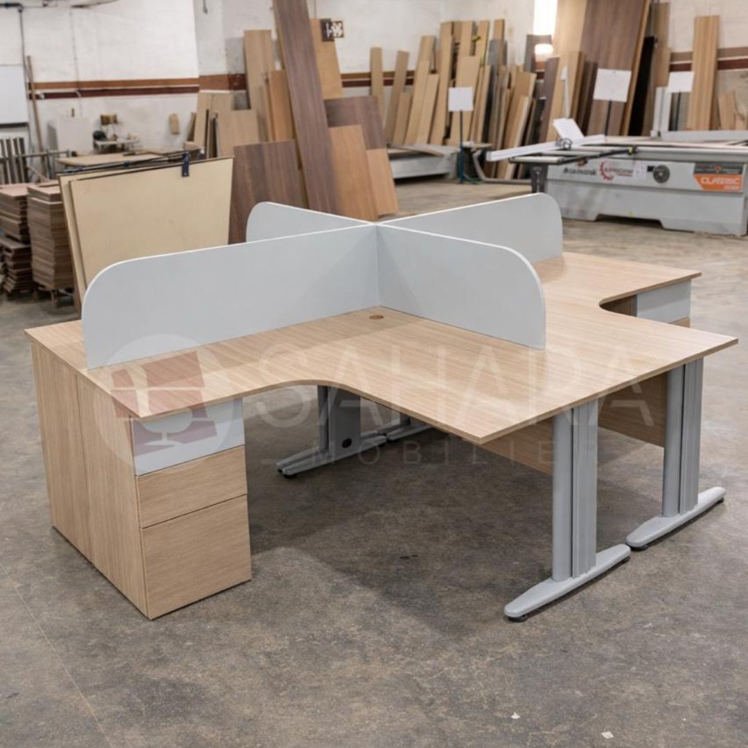 bureau bench 4 positions semi métallique avec séparations et caisson fixes