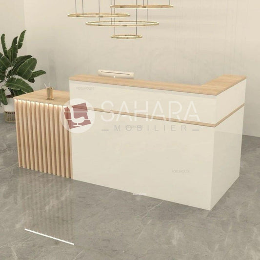 Structure :
Structure en panneaux MDF haute densité
Finition mélaminée résistante aux rayures et à l’usure
Assemblage robuste pour usage professionnel intensif
Plateau :
Plateau supérieur en finition bois naturel
Surface résistante et facile d’entretien
Épaisseur renforcée pour une meilleure stabilité