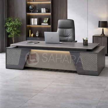 Structure en panneaux MDF haute densité
Finition mélaminée effet bois gris premium
Inserts décoratifs texturés pour une touche élégante
Conception robuste pour usage professionnel intensif