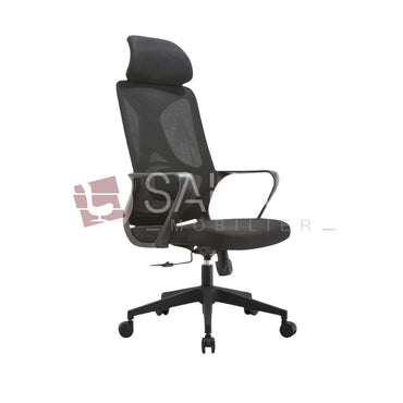 Fauteuil de bureau ergonomique avec têtière
Structure :
Structure en polypropylène renforcé (PA + GF)
Piètement 5 branches en nylon noir avec roulettes