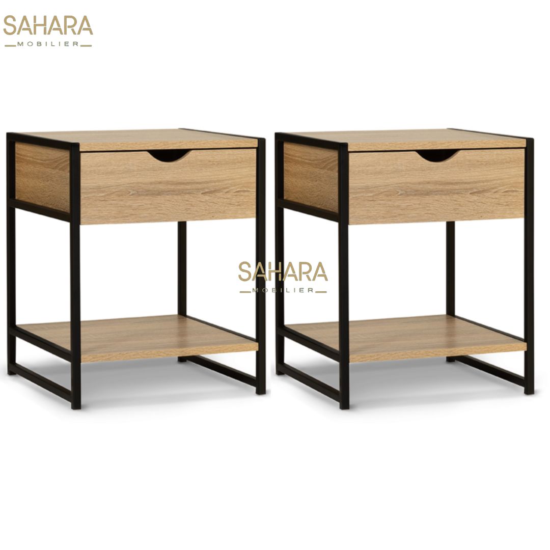 LOT DE 2 TABLES DE CHEVET DETROIT DESIGN INDUSTRIEL Réf B2483