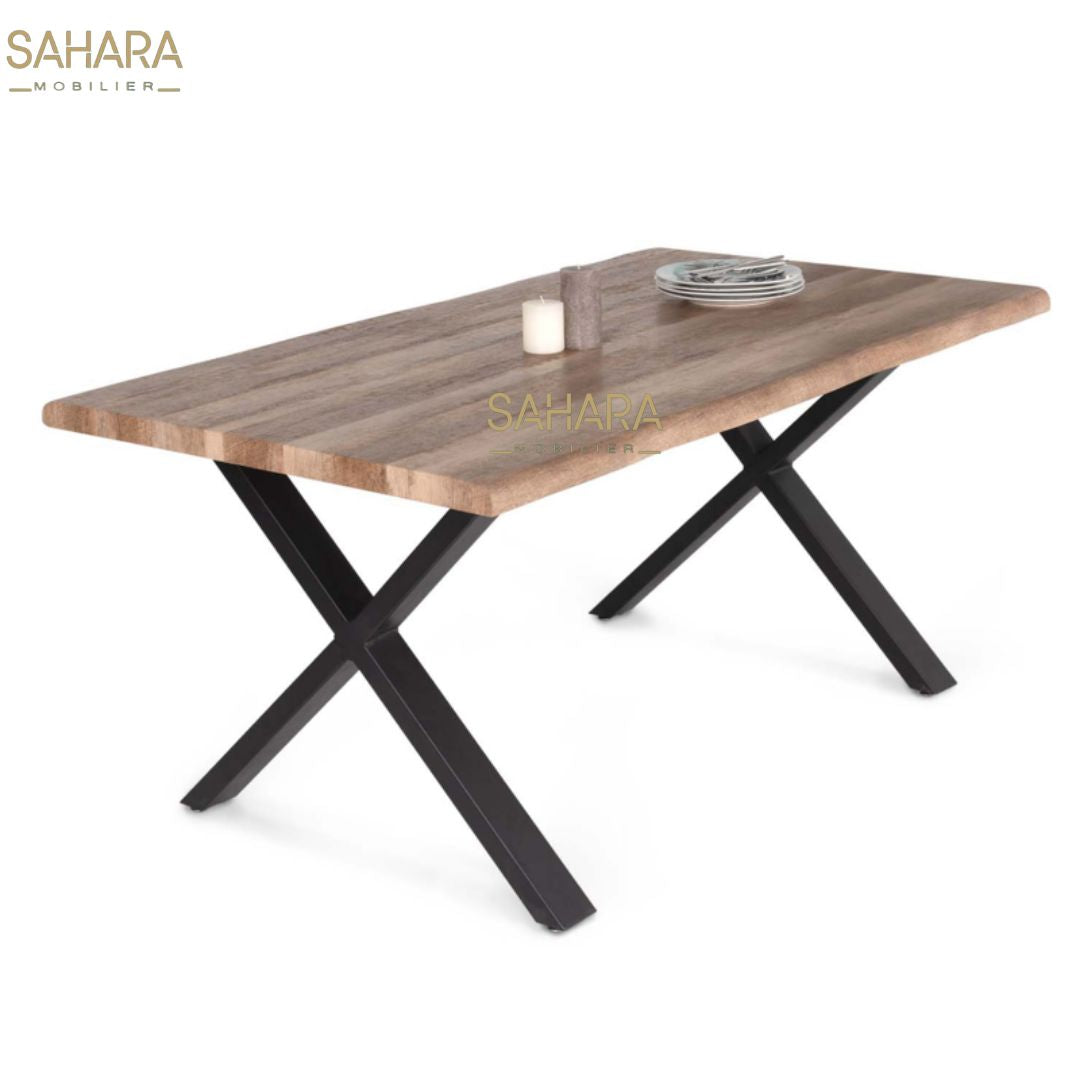 TABLE À MANGER DAKOTA 6 PERSONNES PIEDS FORME EN X DESIGN INDUSTRIEL 160 CM B2766