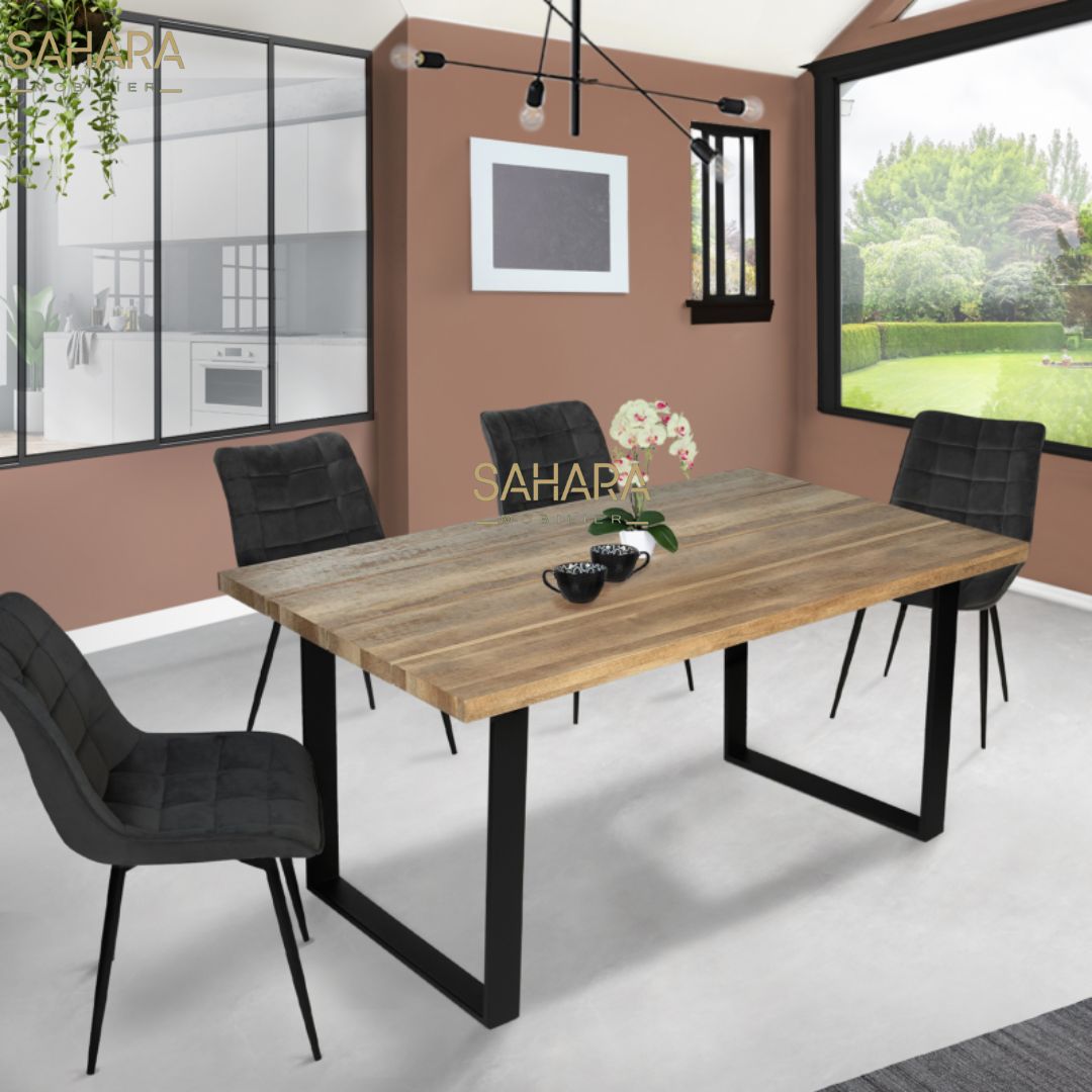 TABLE À MANGER BLANCA 6 PERSONNES PLATEAU AJOURÉ EFFET LATTES 160 CM Réf B2767