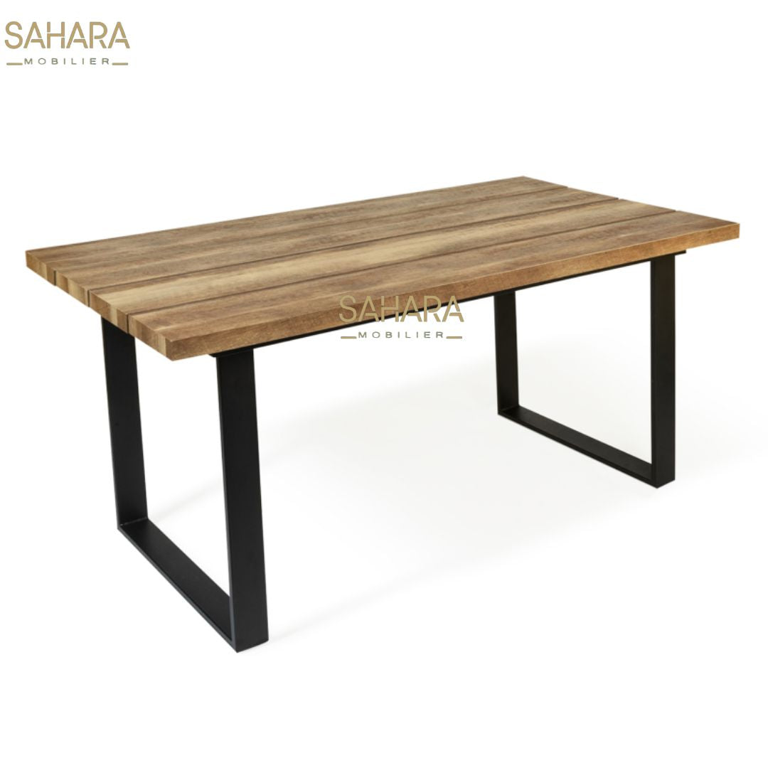 TABLE À MANGER BLANCA 6 PERSONNES PLATEAU AJOURÉ EFFET LATTES 160 CM Réf B2767
