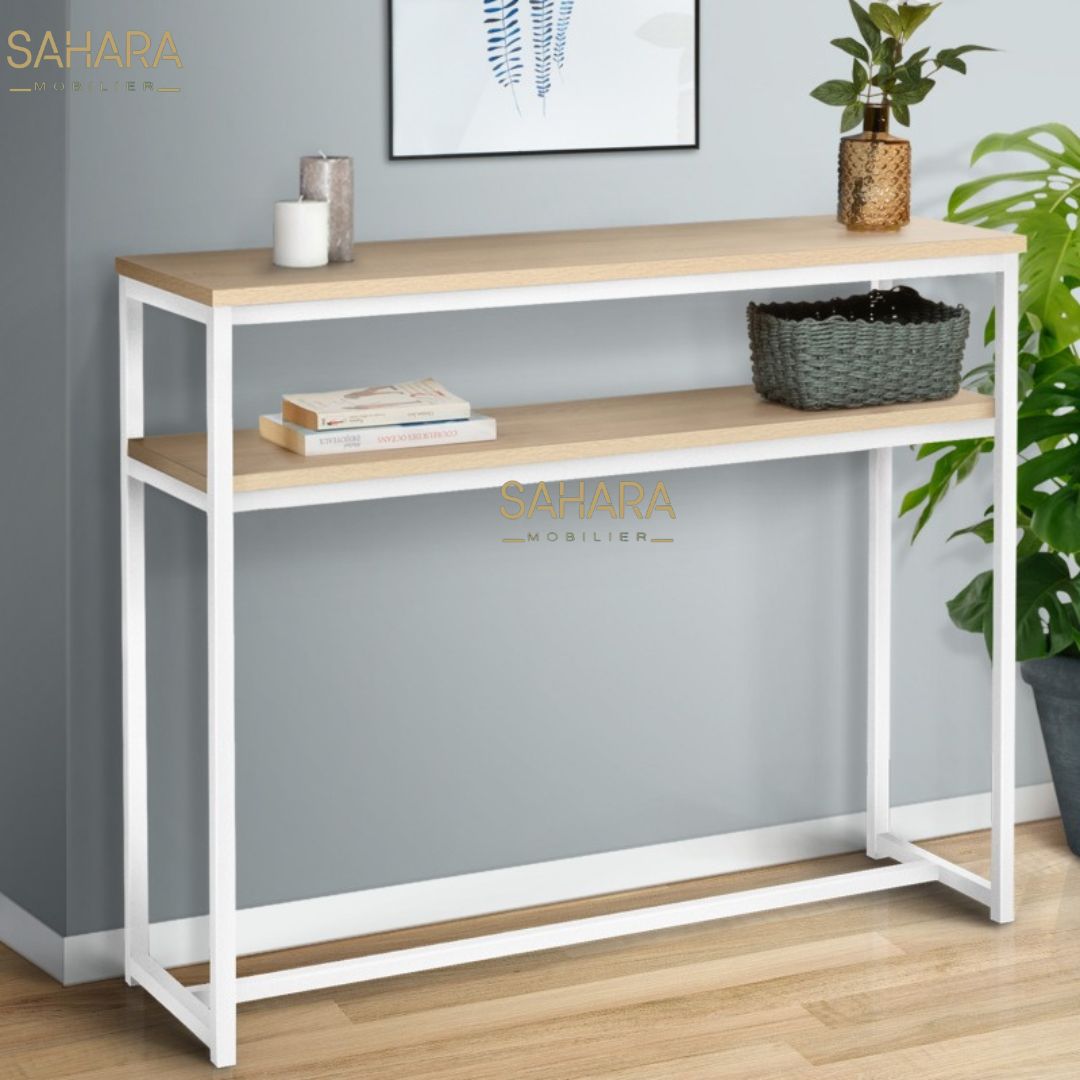 CONSOLE DOUBLE DESIGN INDUSTRIEL BOIS ET MÉTAL Réf B2769