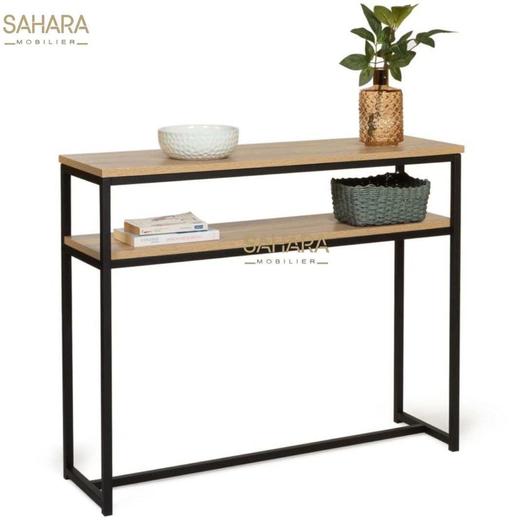 CONSOLE DOUBLE DESIGN INDUSTRIEL BOIS ET MÉTAL Réf B2769