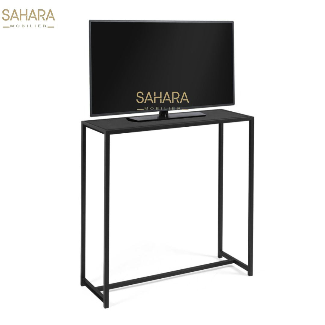 CONSOLE DESIGN INDUSTRIEL BOIS ET MÉTAL NOIR Réf B2770