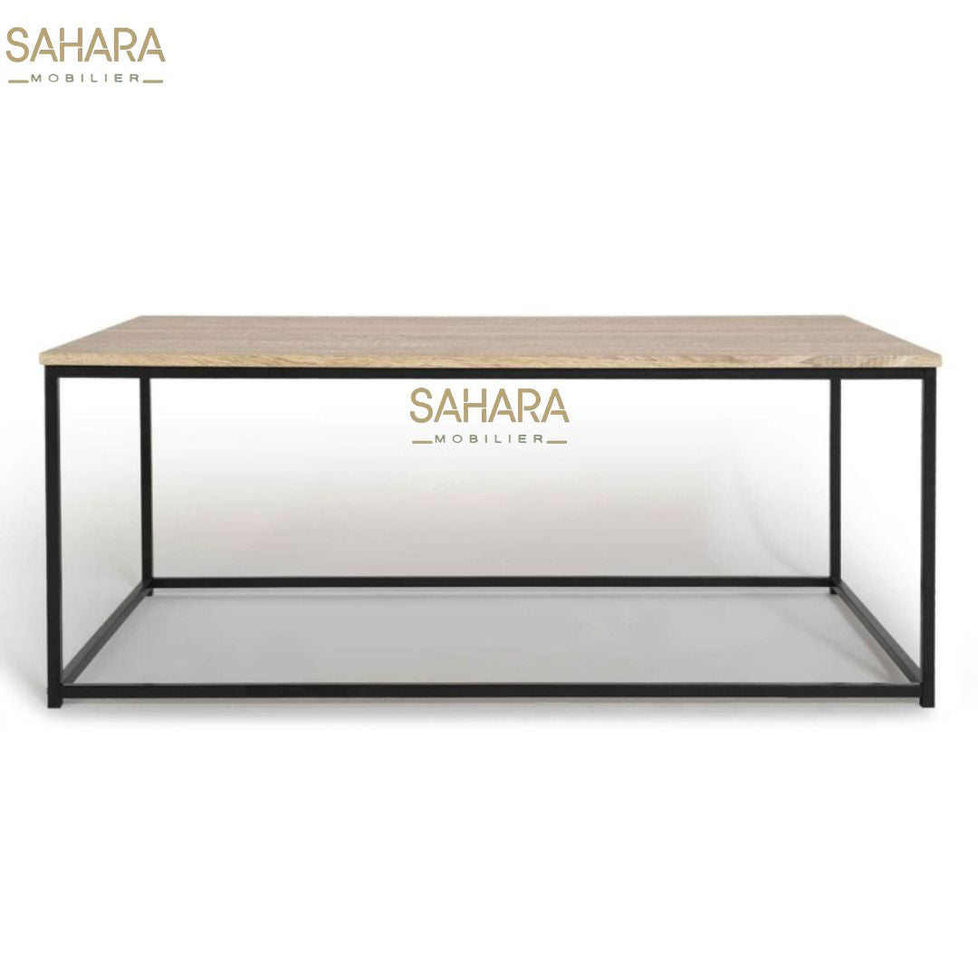 TABLE BASSE 113 CM DESIGN INDUSTRIEL BOIS ET MÉTAL NOIR Réf B2494