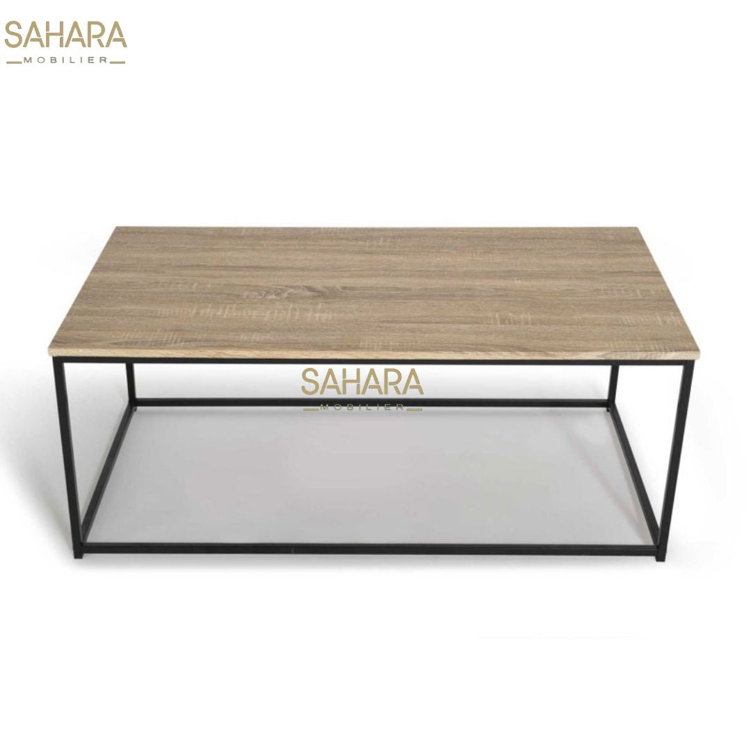 TABLE BASSE 113 CM DESIGN INDUSTRIEL BOIS ET MÉTAL NOIR Réf B2494
