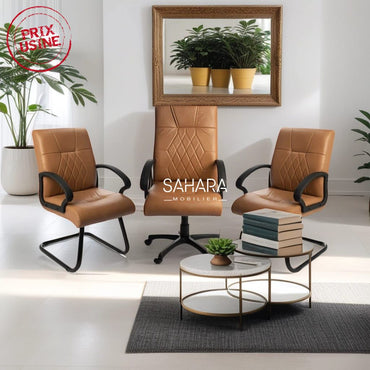 pack de trois fauteuil en simili cuir avec accoudoirs en PVC