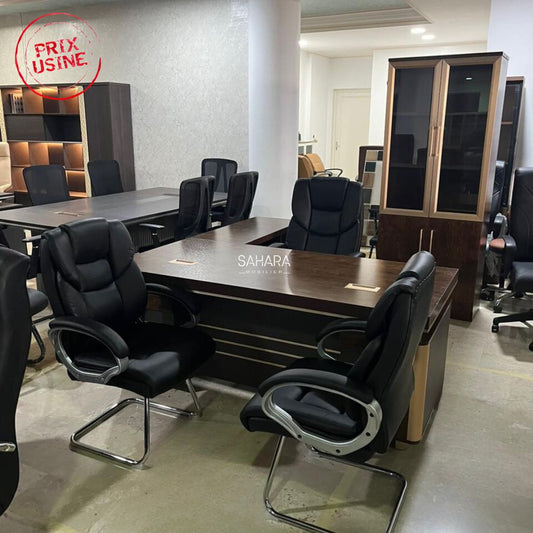 Ensemble Bureau CORTINAL ( Bureau 160cm avec Caisson fixe  + Retour Mobile + Armoire Bibliothéque + Pack Fauteuils ) Réf B3629