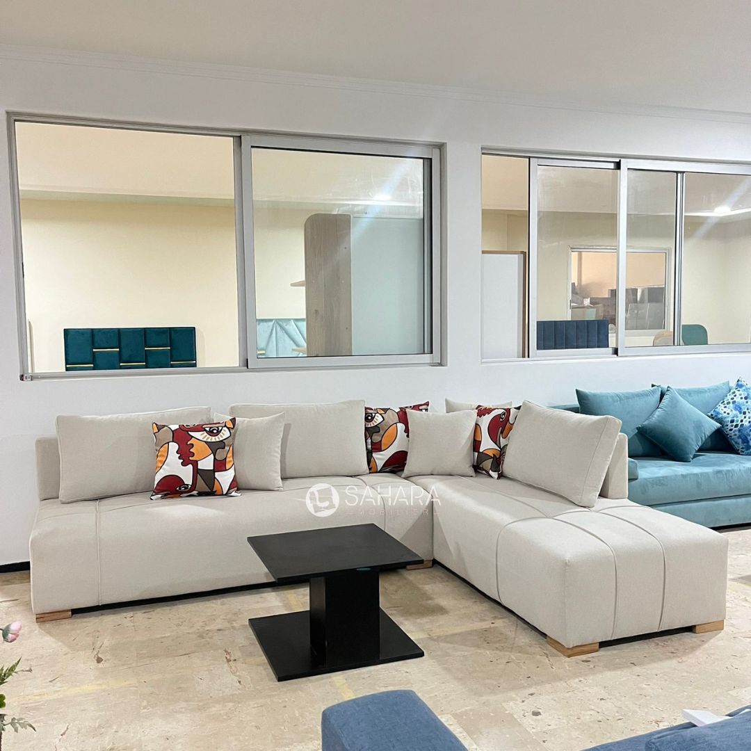 Ensemble de canapé beige en tissu anti tâche