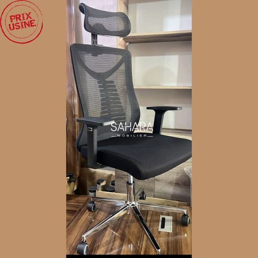 Fauteuil Président SIMON dossier en MeSH assise en tissu accoudoirs réglable en hauteur