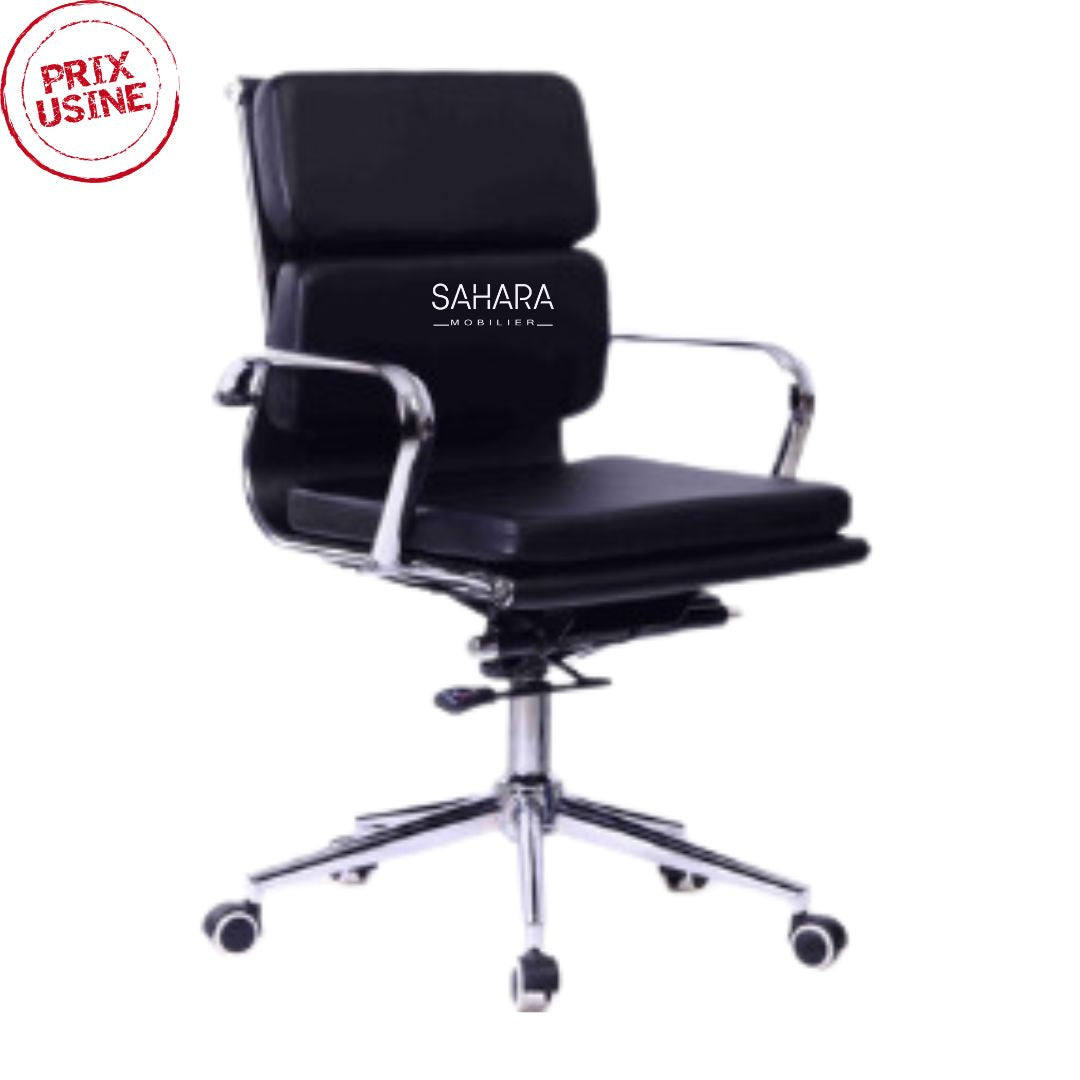 Fauteuil de direction en simili cuir noir réglable e hauteur sur 5 branches en aluminium