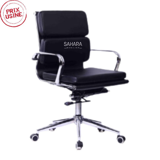 Fauteuil de direction en simili cuir noir réglable e hauteur sur 5 branches en aluminium