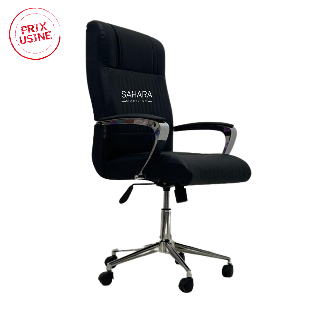 Fauteuil de bureau direction en simili cuir noir avec accoudoirs fixe sur le dossier et l'assise