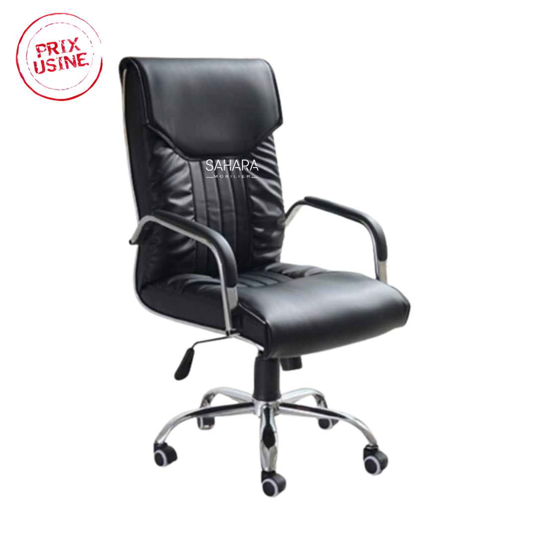 Fauteuil de direction en simili cuir noir avec accoudoirs fixes