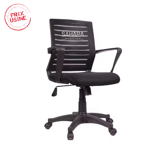 Fauteuil en MeSH avec roulettes chromé et des accoudoirs fixé sur le dossier et l'assise piètements PVC