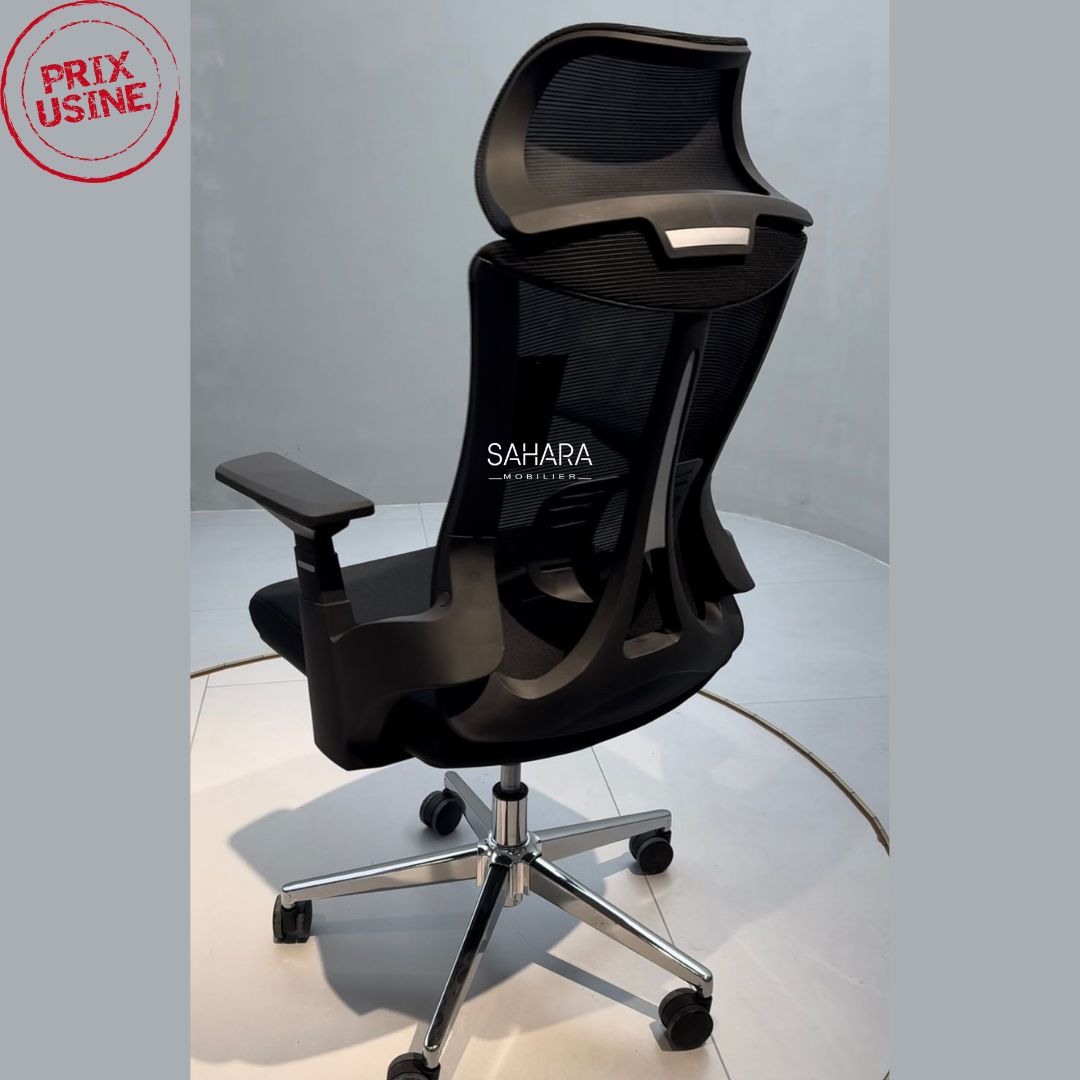 Fauteuil président en MeSH avec accoudoirs réglable et têtiere  piétement chromé