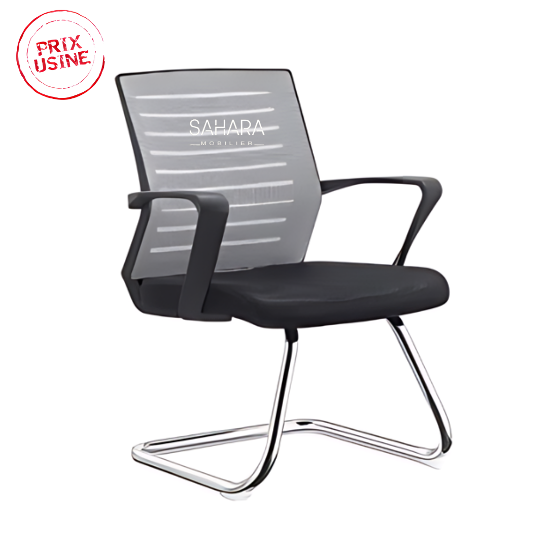 Fauteuil visiteur piétement luge et dossier en MeSH, les accoudoirs fixé sur le dossier et l'assise