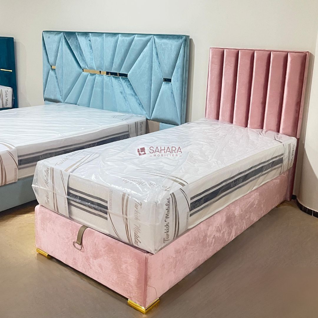 Lit une place rose avec rangement Réf B4375