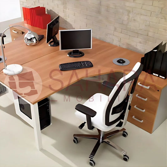 Marguerittes semi métallique forme L avec caisson fixé sur coté droite du bureau