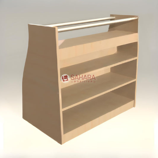 Meuble coin livre fabriqué en bois contenant 4 étagers ouverts