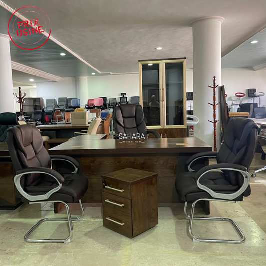 Pack Bureau CUSTOMIZE ( Bureau 160cm + Retour mobile +Caisson + Armoire Bibliothèque + Ensemble Fauteuils) Réf B3637