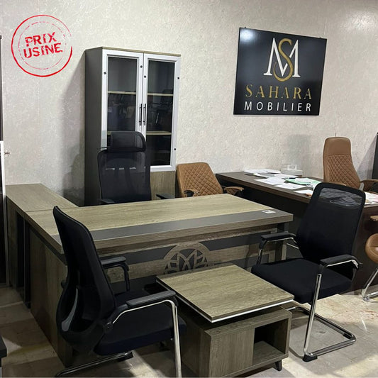 Pack Bureau ONOMO ( Bureau 160cm avec retour +Table basse + Caisson + Armoire Basse + Ensemble Fauteuils ) Réf B3616