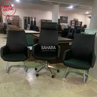 Pack MINSHUKU ( Bureau 220cm + Pack fauteuils + Table basse + Armoire Haute Vitres ) Réf B3585