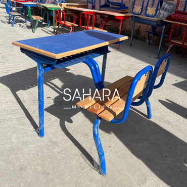 Pupitre scolaire biplace avec casier perforé  A0512