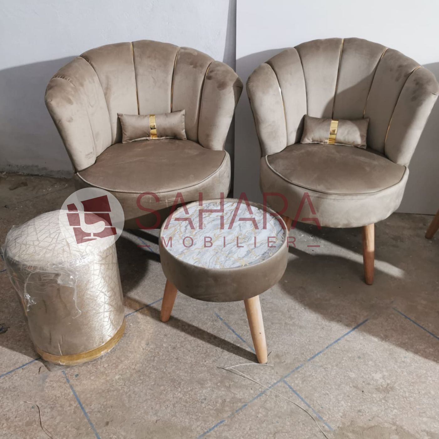 Pack 2 chaise fauteuils + table + Pouf Réf B4600