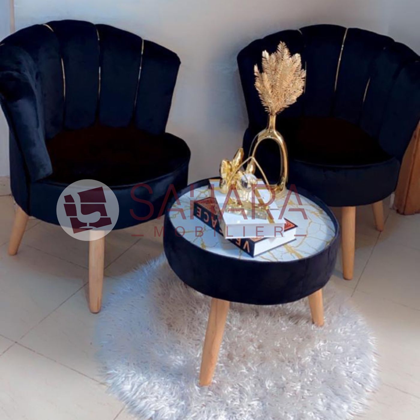 Pack 2 chaise fauteuils + table + Pouf Réf B4600